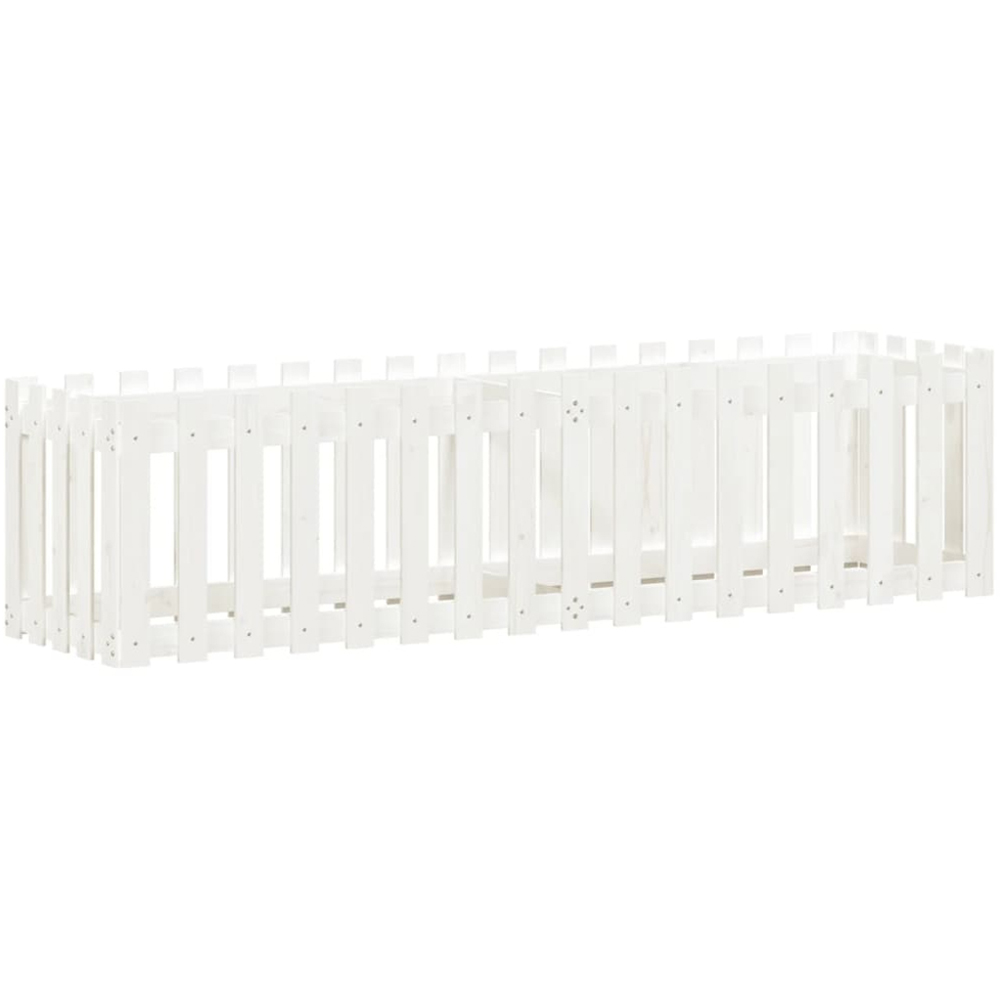 vidaXL White Solid Pine Wood Fence Design Raised Garden Bed 50 x 200 x 50cm Image 3