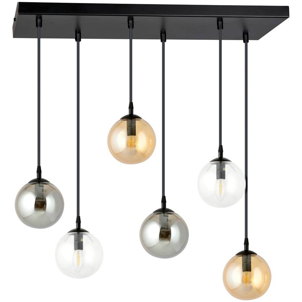 Emibig Cosmo 6 Light Transparent Graphite and Amber Shade Black E14 Ceiling Pendant Light Image 1