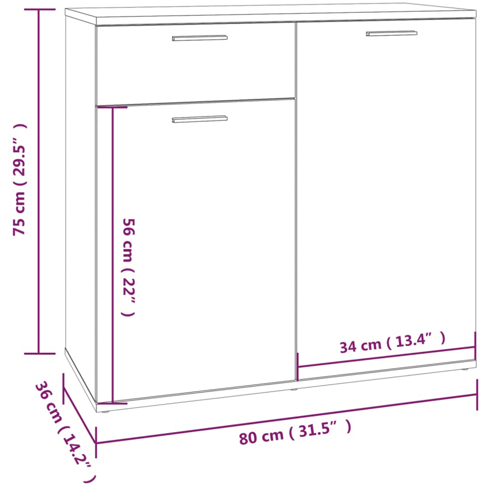 vidaXL 2 Door Single Drawer Smoked Oak Sideboard Image 9