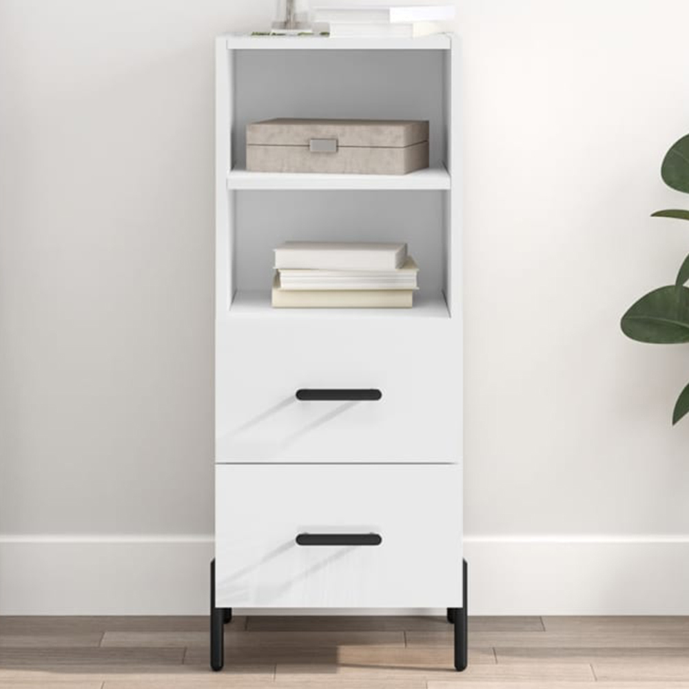 vidaXL 2 Drawer 2 Shelf High Gloss White Sideboard Image 1