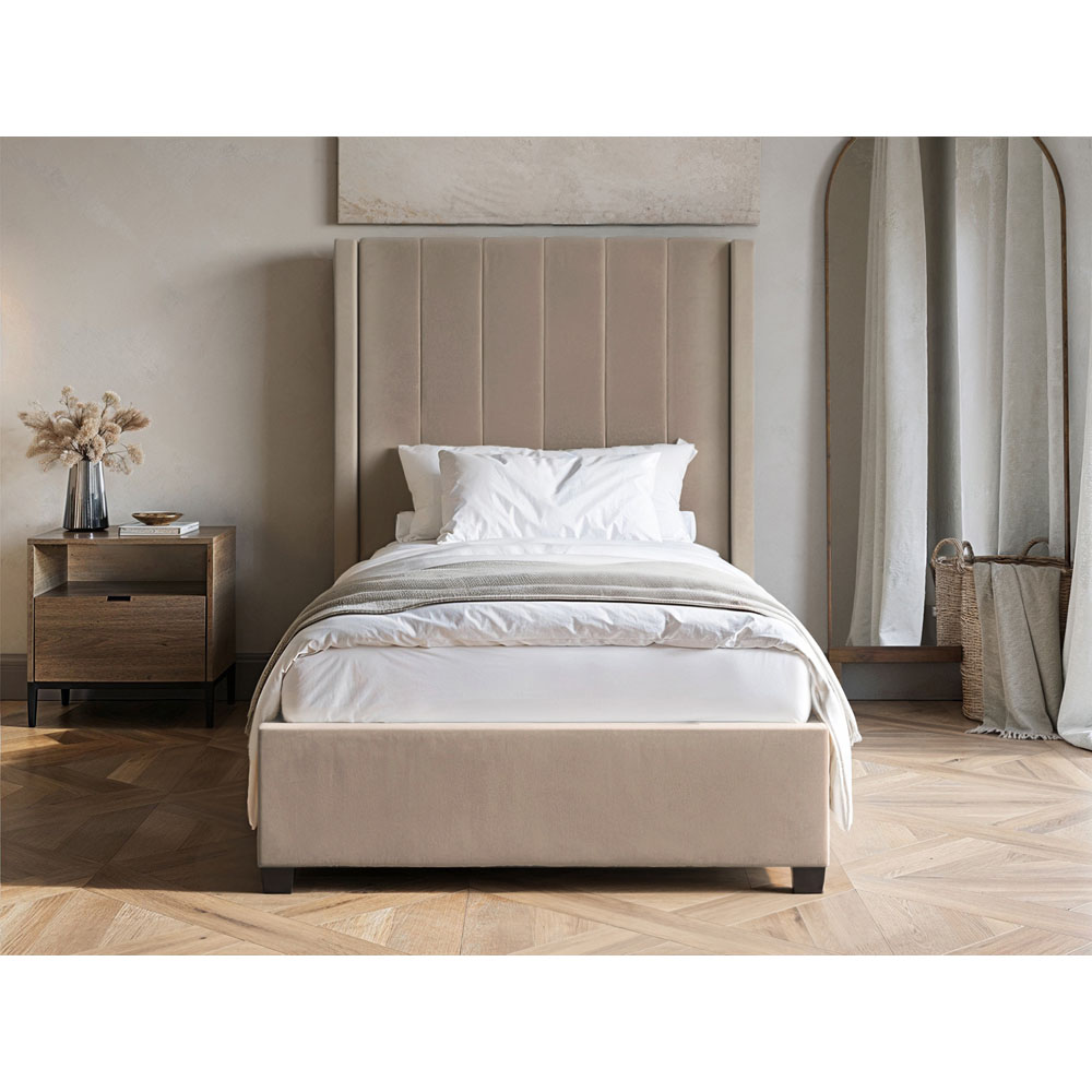 Flair Tiggy Single Beige Velvet Ottoman Bed Image 5