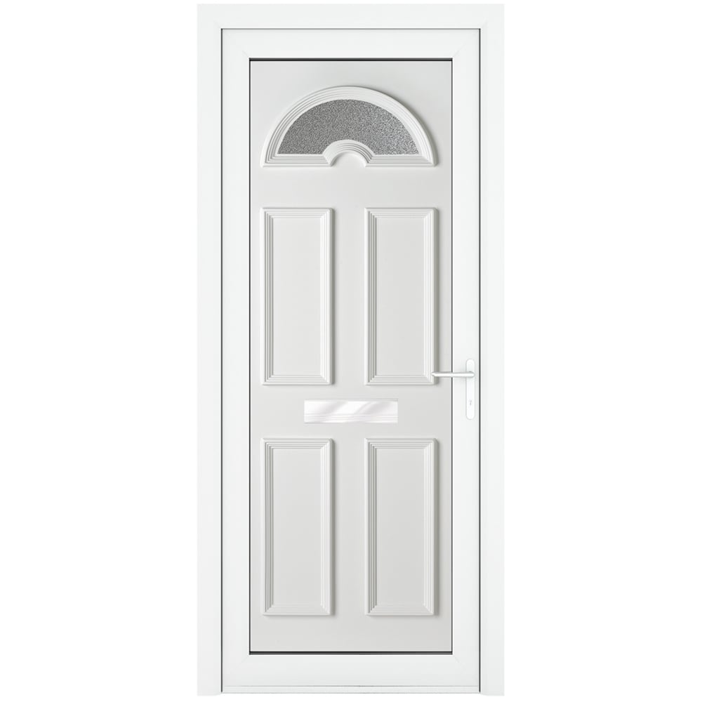 Crystal uPVC Front Door Sunburst Glass Sandringham White Left Hand Obscure Glass 920x2090mm Image 1