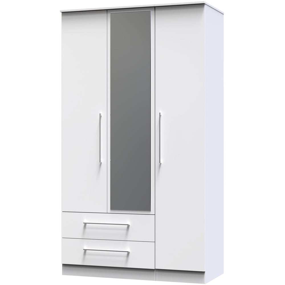 Crowndale Worcester 3 Door 2 Drawer White Gloss Mirrored Wardrobe Ready Assembled Image 2