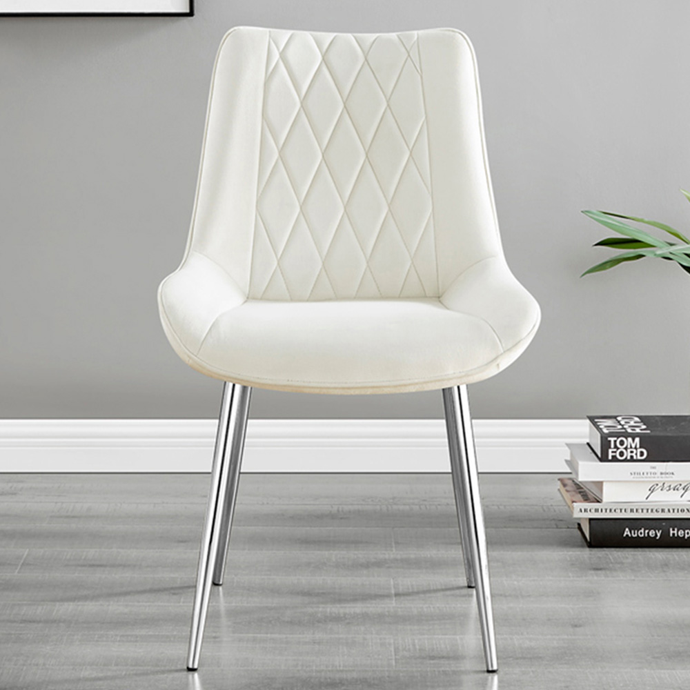 Furniturebox Cesano Set of 2 Cream and Chrome Velvet Dining Chair Image 1