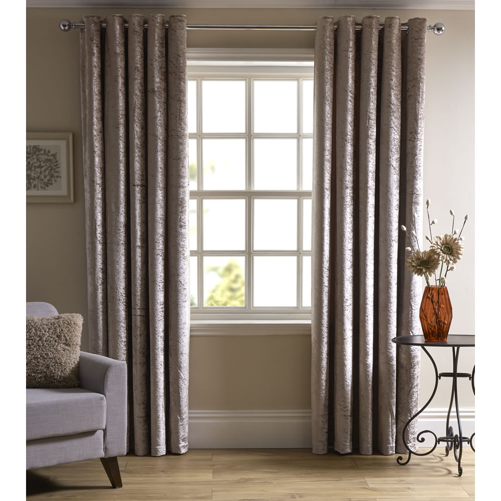 Wilko Natural Crushed Velvet Effect Lined Eyelet Curtains 167 W x 137cm D Image 1