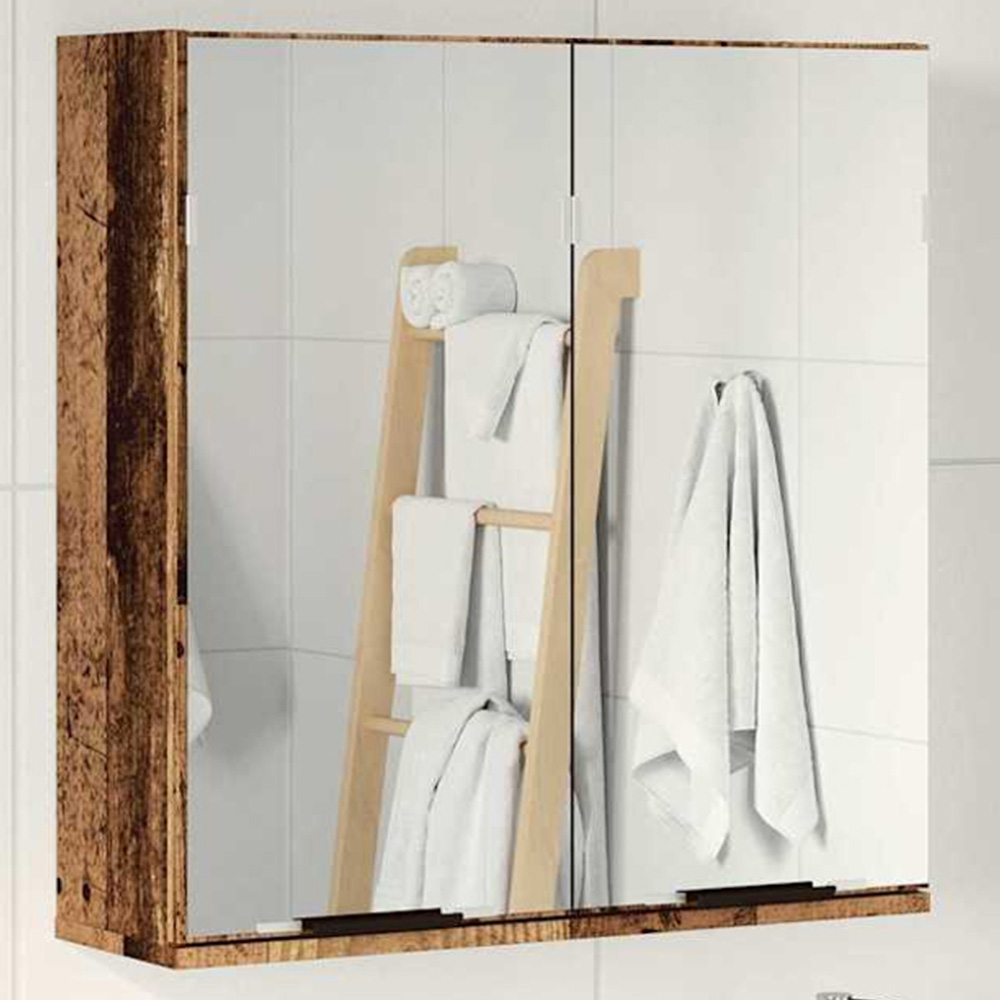 vidaXL 2 Door Brown Mirror Wall Mounted Bathroom Cabinet Image 1