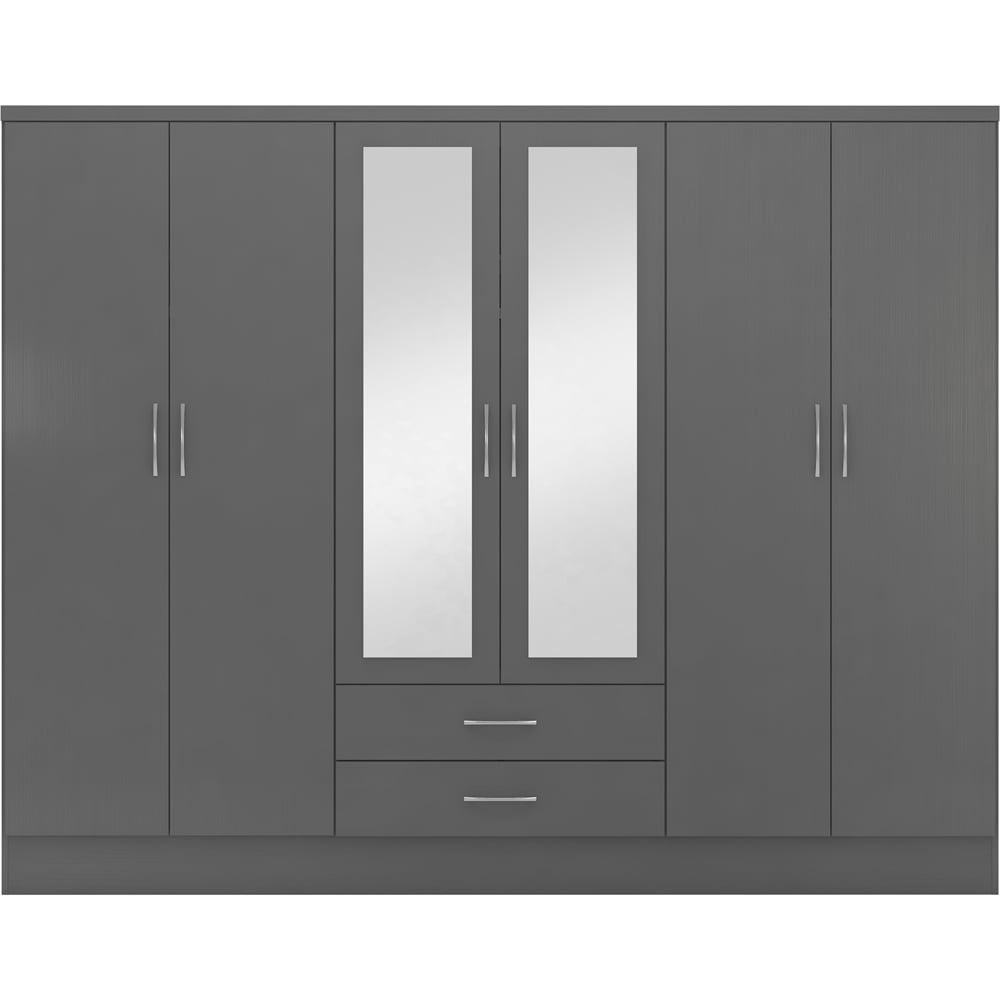 Seconique Nevada 6 Door 2 Drawer 3D Effect Grey Wardrobe Image 2