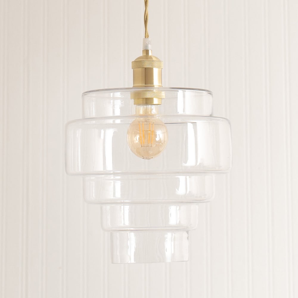 ValueLights Lane 5 Tier Clear Glass Shade Brushed Gold Single LED Ceiling Pendant Light Image 3