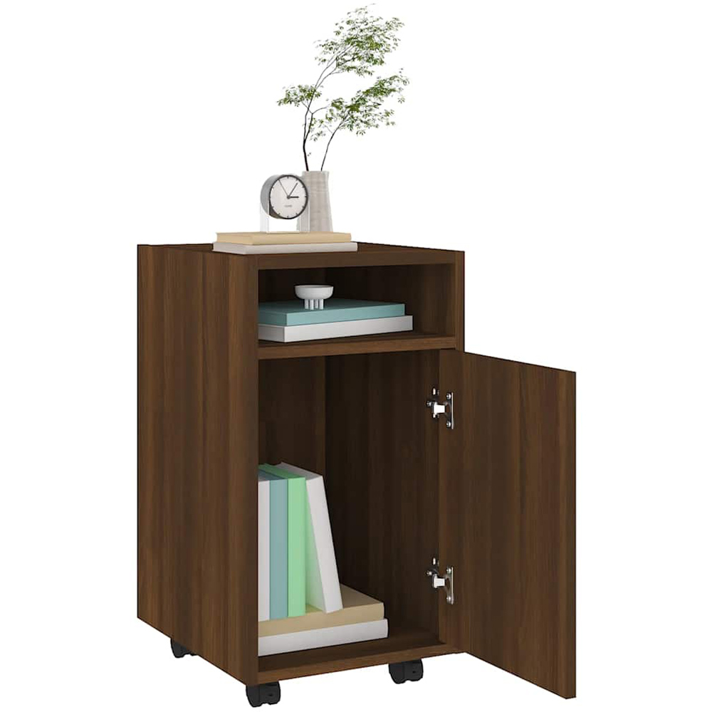 vidaXL Single Door Single Open Shelf Brown Oak Side Cabinet with Wheels Image 4