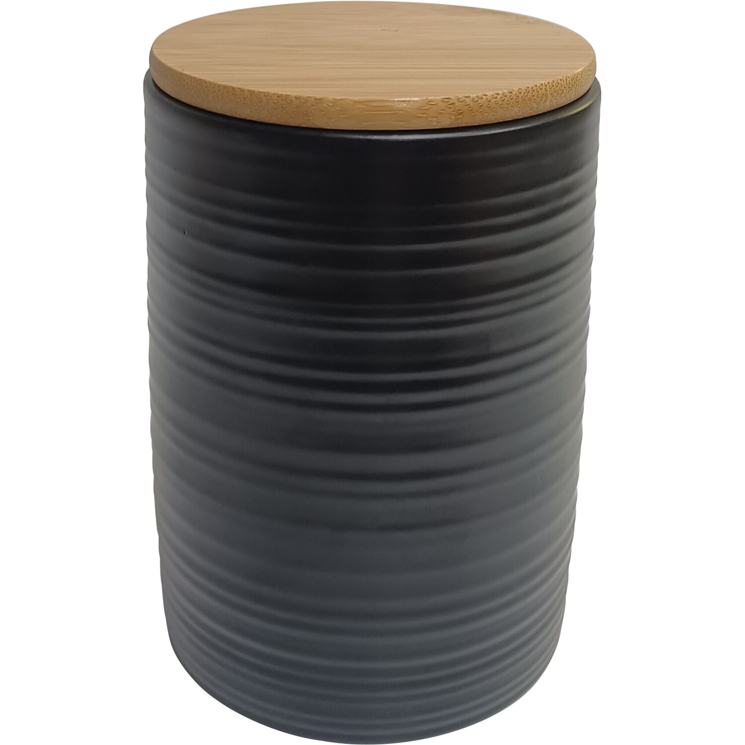 Ribbed Canister with Wood Lid - Black Image 1
