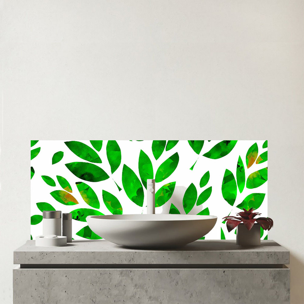 Warren Reed Designer Watercolour Abstract Leaves Glass Bathroom Splashback 25 x 60cm Image 1
