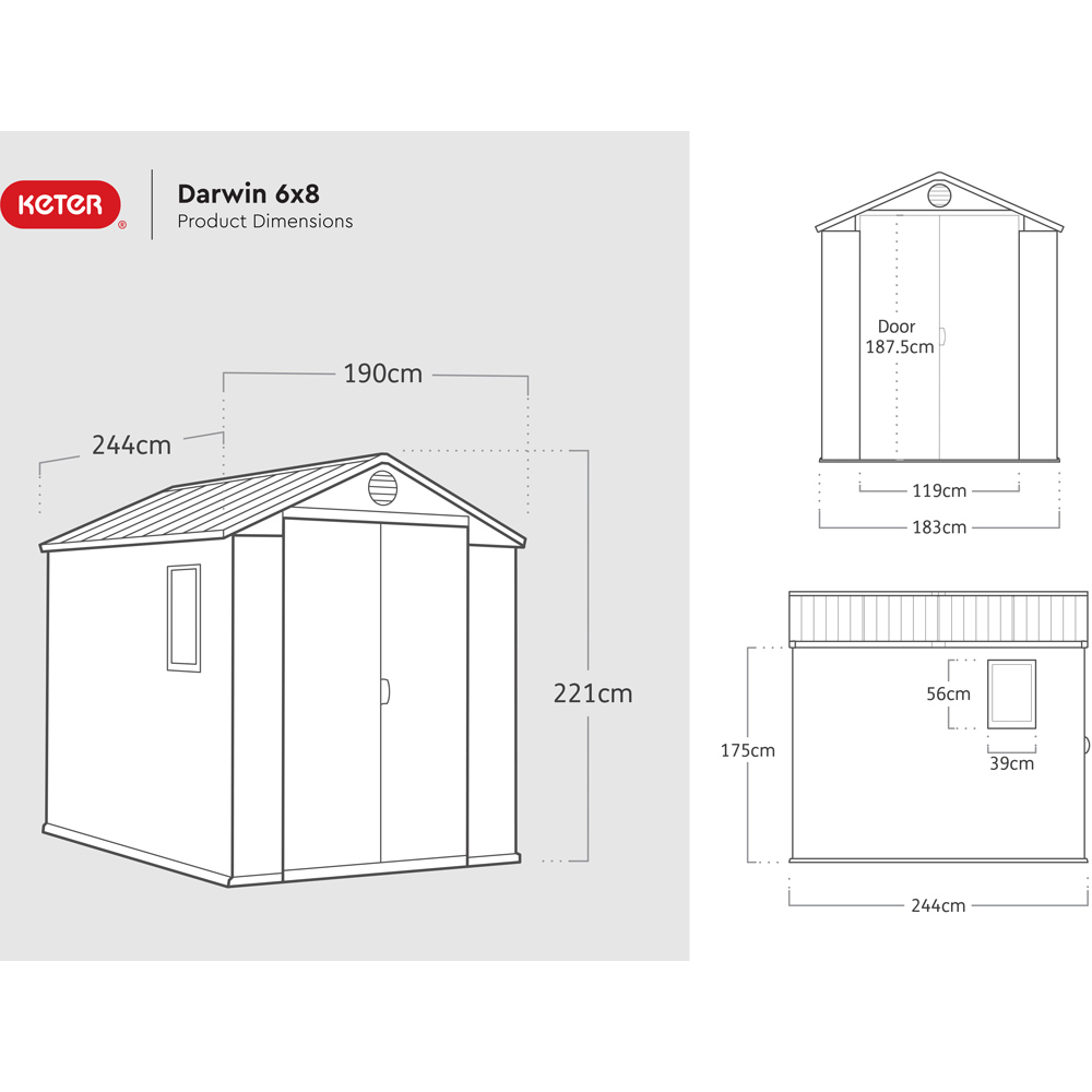 Keter Darwin 6 x 8ft Double Door Grey Outdoor Storage Shed Image 8