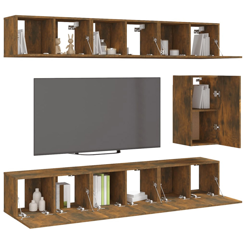 vidaXL 7 Piece Smoked Oak Wall Mounted TV Cabinet Set Image 3