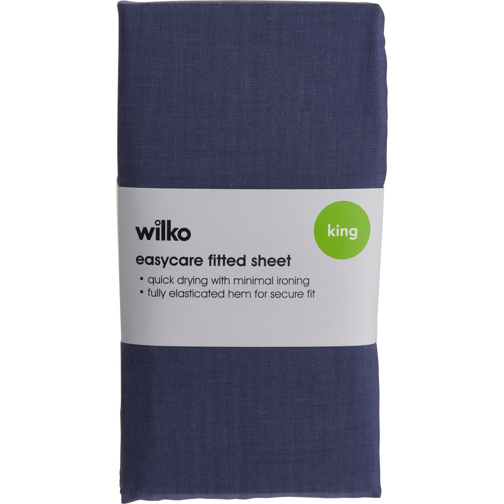 Wilko Easy Care King Indigo Blue Fitted Bed Sheet Image 2