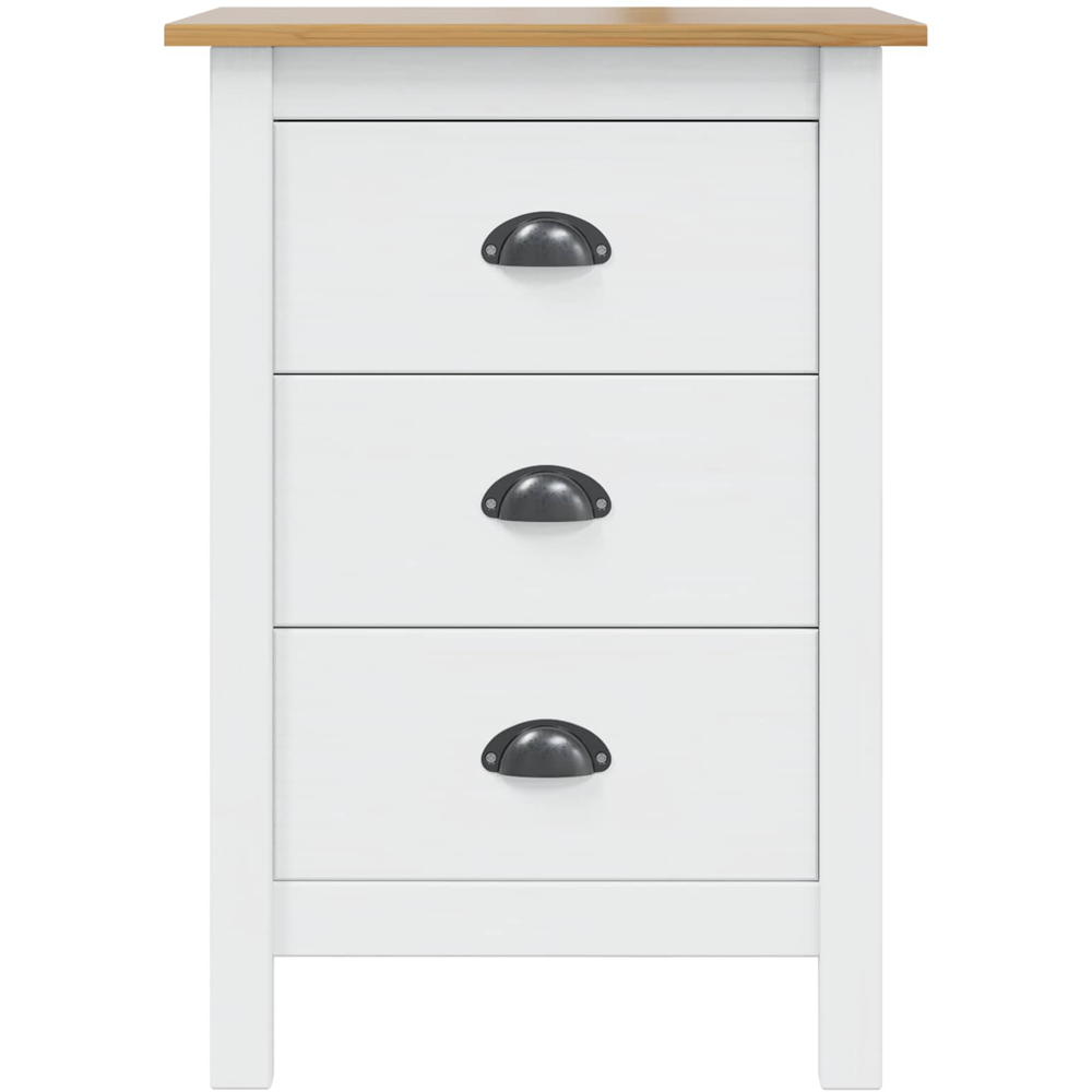 vidaXL Hill 3 Drawer White and Honey Brown Solid Pine Wood Bedside Table Image 4
