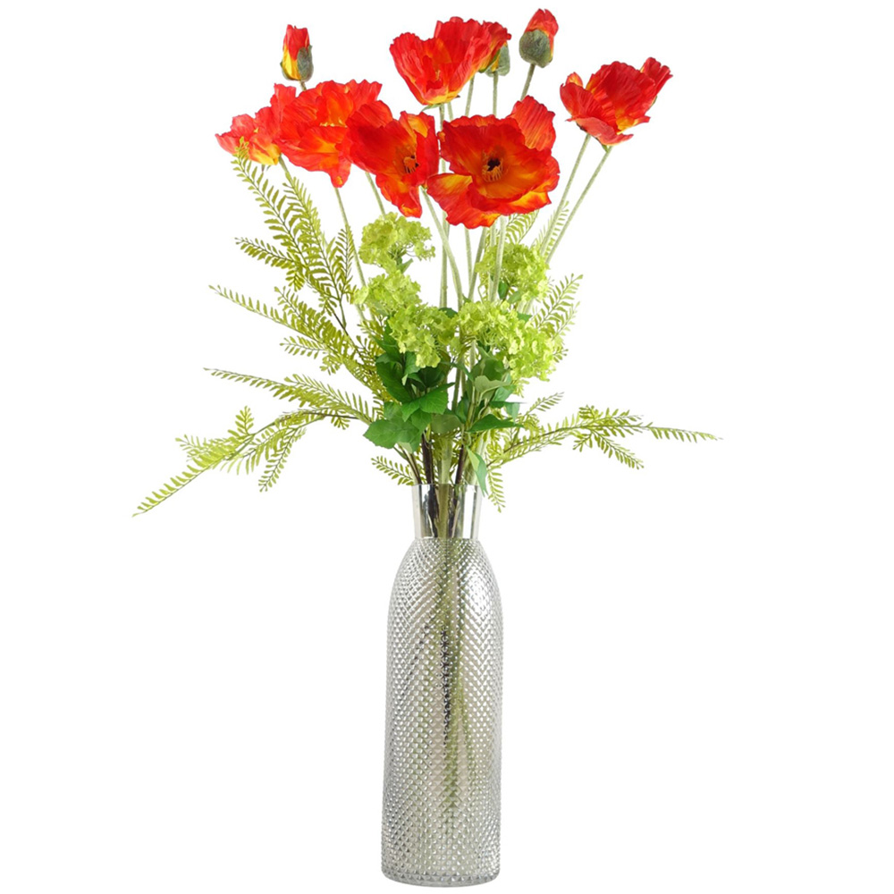 Leaf Red Poppy and Fern Artificial Flower Bundle with Vase 100cm 11 Pack Image 1