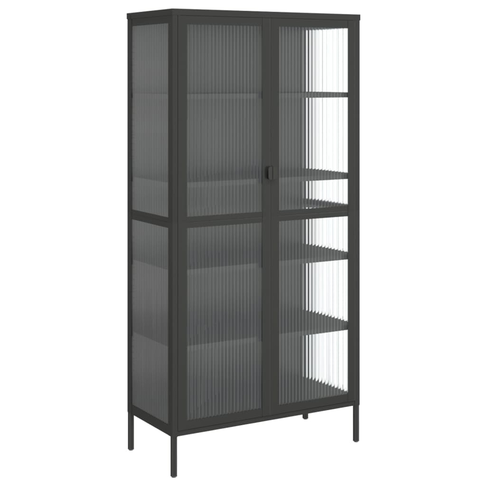 vidaXL 2 Glass Door Black Fluted Glass and Steel Highboard Image 2