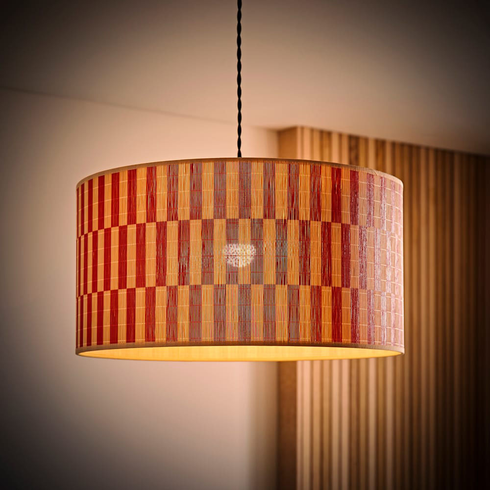 ValueLights Lori Orange Checkerboard Bamboo Ceiling Drum Lamp Shade Image 2