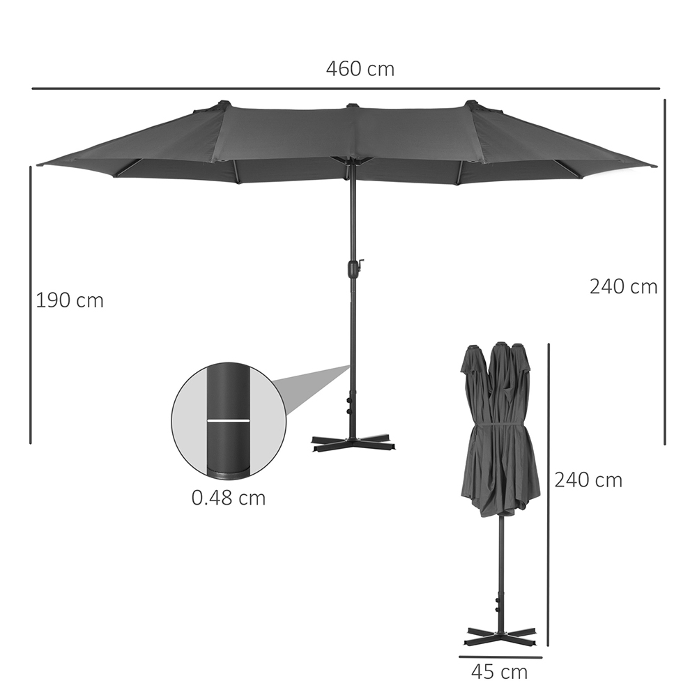 Outsunny Grey Double Sided Garden Crank Parasol 4.6m Image 6
