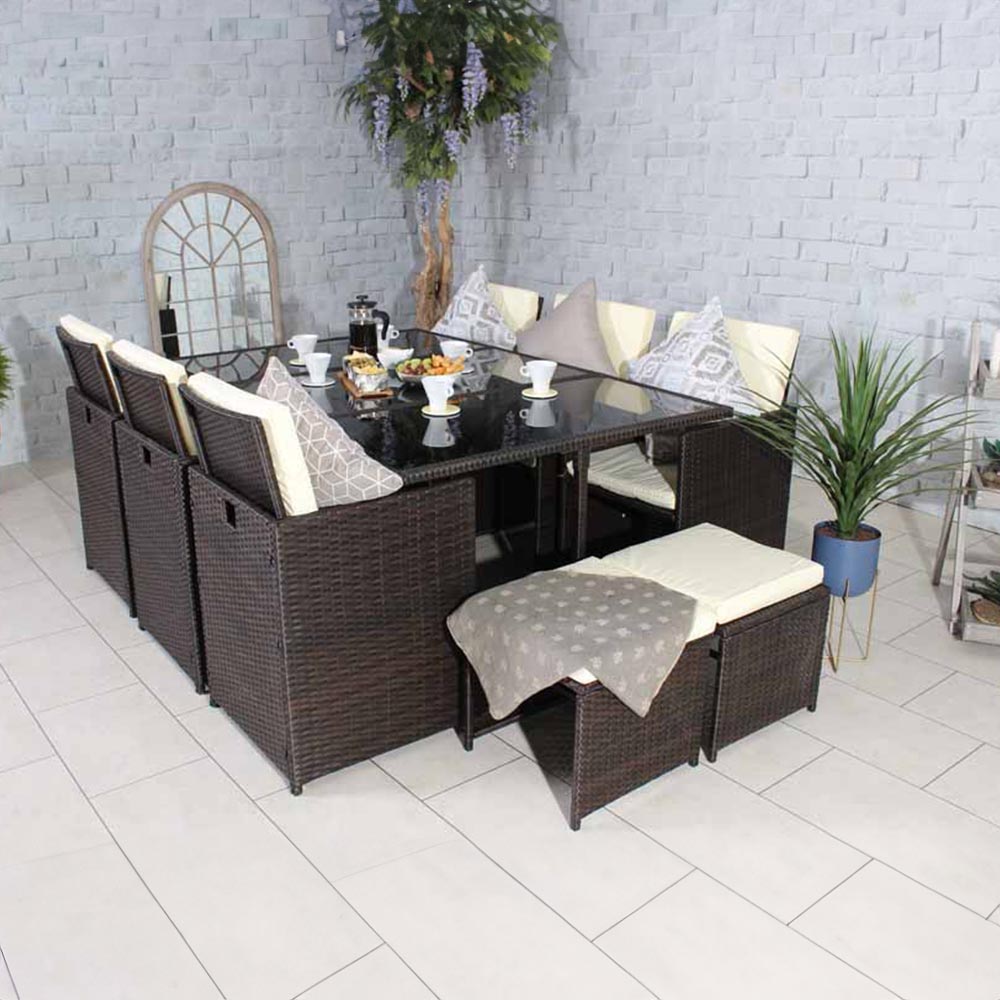 Royalcraft Cannes 10 Seater Cube Dining Set Brown Image 1