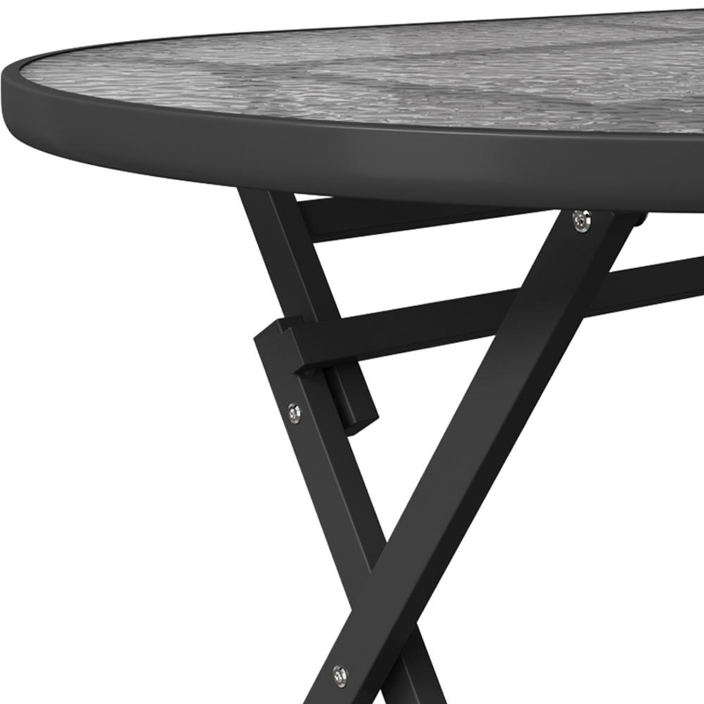 Living and Home Ripple Glass Metal Outdoor Oval Folding Table with Umbrella Hole Image 4