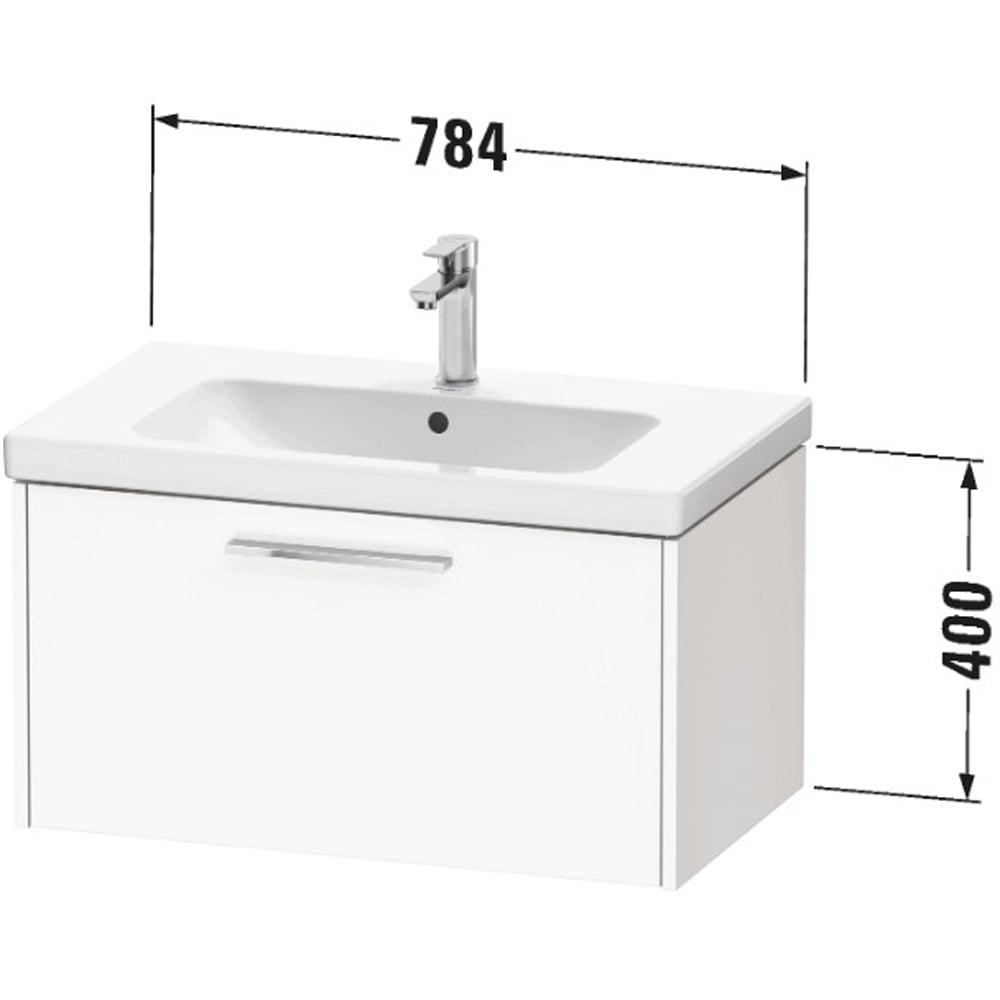 Duravit D-Code Single Drawer Matt White Wall Hung Vanity Unit with Black Handle 784 x 460mm Image 2