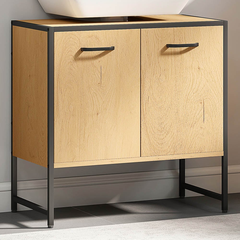 HOMCOM 2 Door Natural Under Sink Bathroom Cabinet Image 1