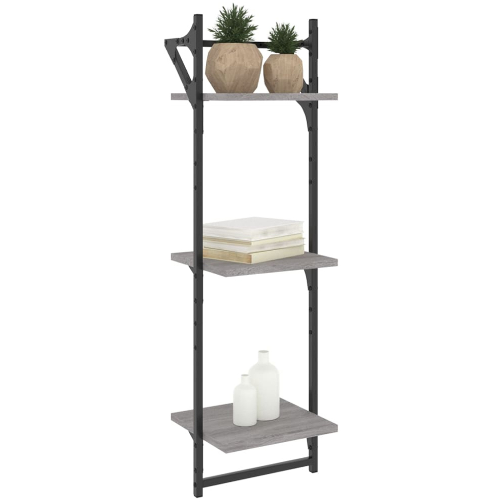 vidaXL 3-Tier Grey Sonoma Wall Shelf with Bars Set of 2 Image 2