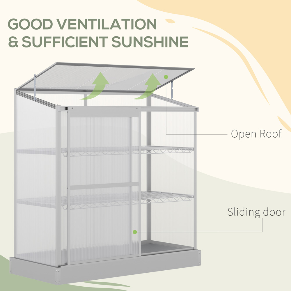 Outsunny 3 Shelf Polycarbonate 4 x 2ft Cold Frame Greenhouse with Openable Roof Image 5