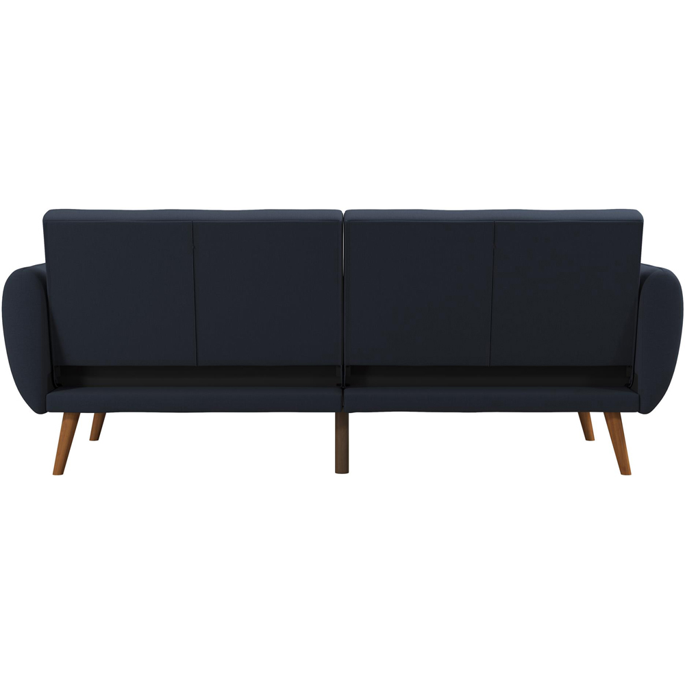 Novogratz Brittany 3 Seater Navy Blue Linen Sofa Bed with Wooden Legs Image 5