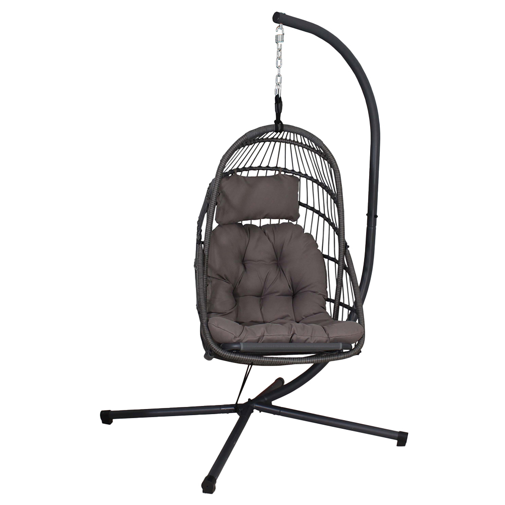 Egotistic Grey Relaxer Hanging Egg Chair with Cushions Image 2