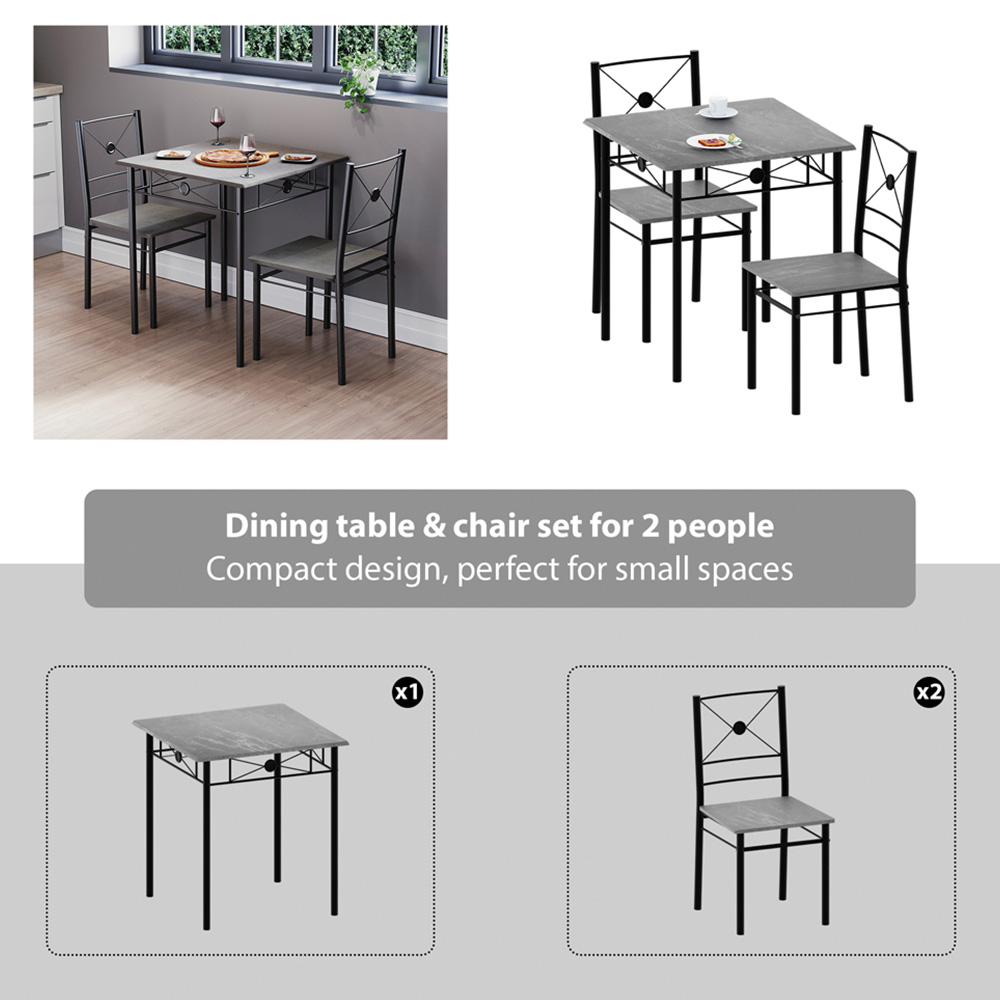 Vida Designs Roslyn 2 Seater Square Dining Set Concrete Grey Image 5