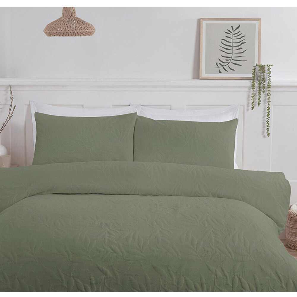 Avery Leaf Duvet Cover and Pillowcase Set - Olive Green / King Image 6