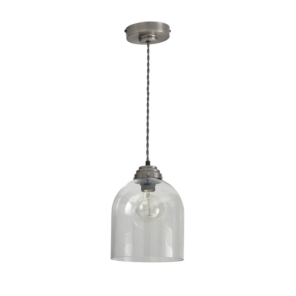 Wilko Large Glass Pewter Industrial Pendant Light Shade Image 1