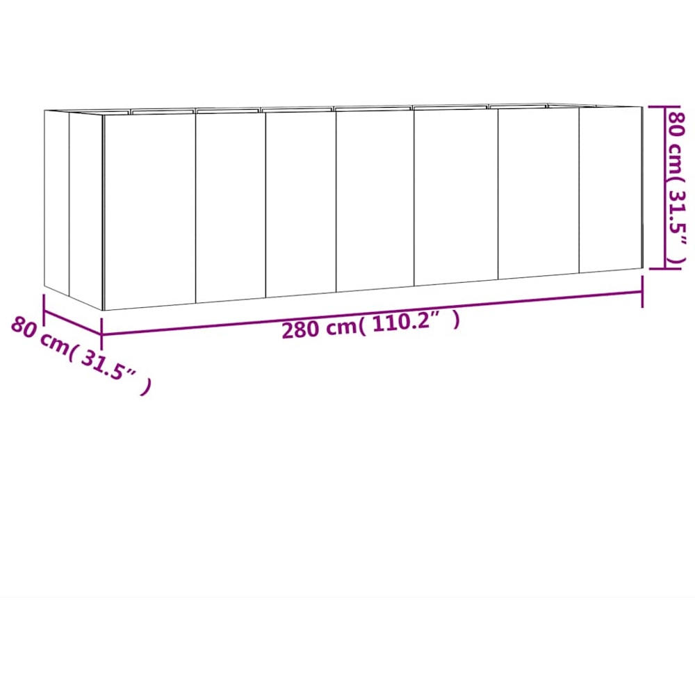 vidaXL Brown Corten Steel Raised Garden Bed 80 x 280 x 80cm Image 8