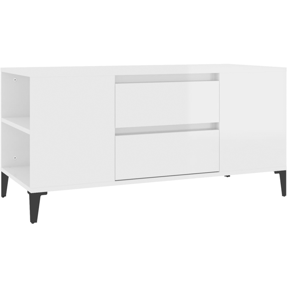 vidaXL 2 Drawer 4 Shelf High Gloss White TV Cabinet Image 2