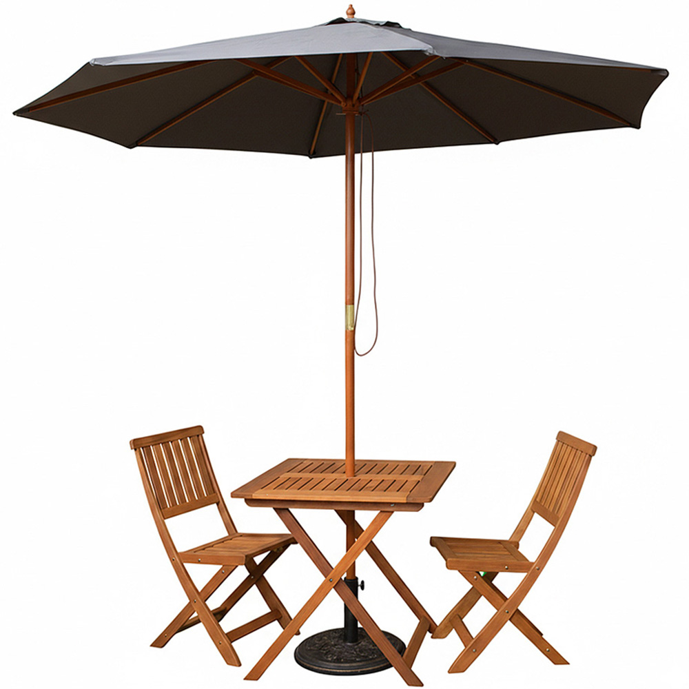 Samuel Alexander 2 Seater Wooden Square Foldable Dining Set with Grey Parasol and Base Image 2