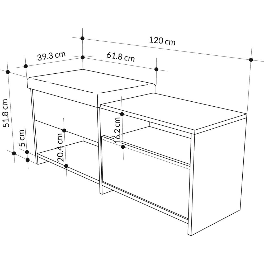 Decortie Filux 2 Shelf Single Door White Shoe Bench Image 7