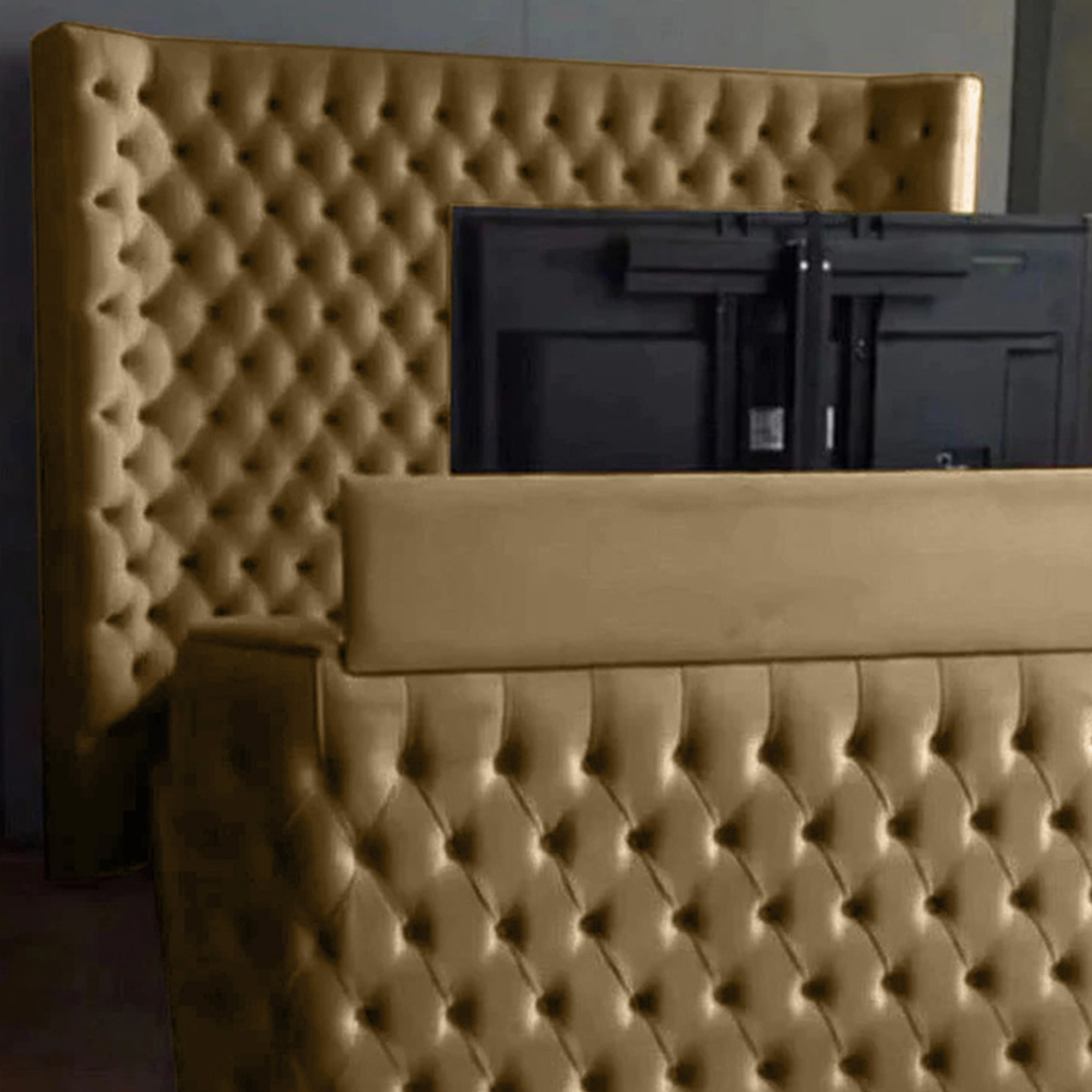 Eleganza Home Elisa Double Beige Plush Velvet TV Bed Frame with Curved Headboard Image 2