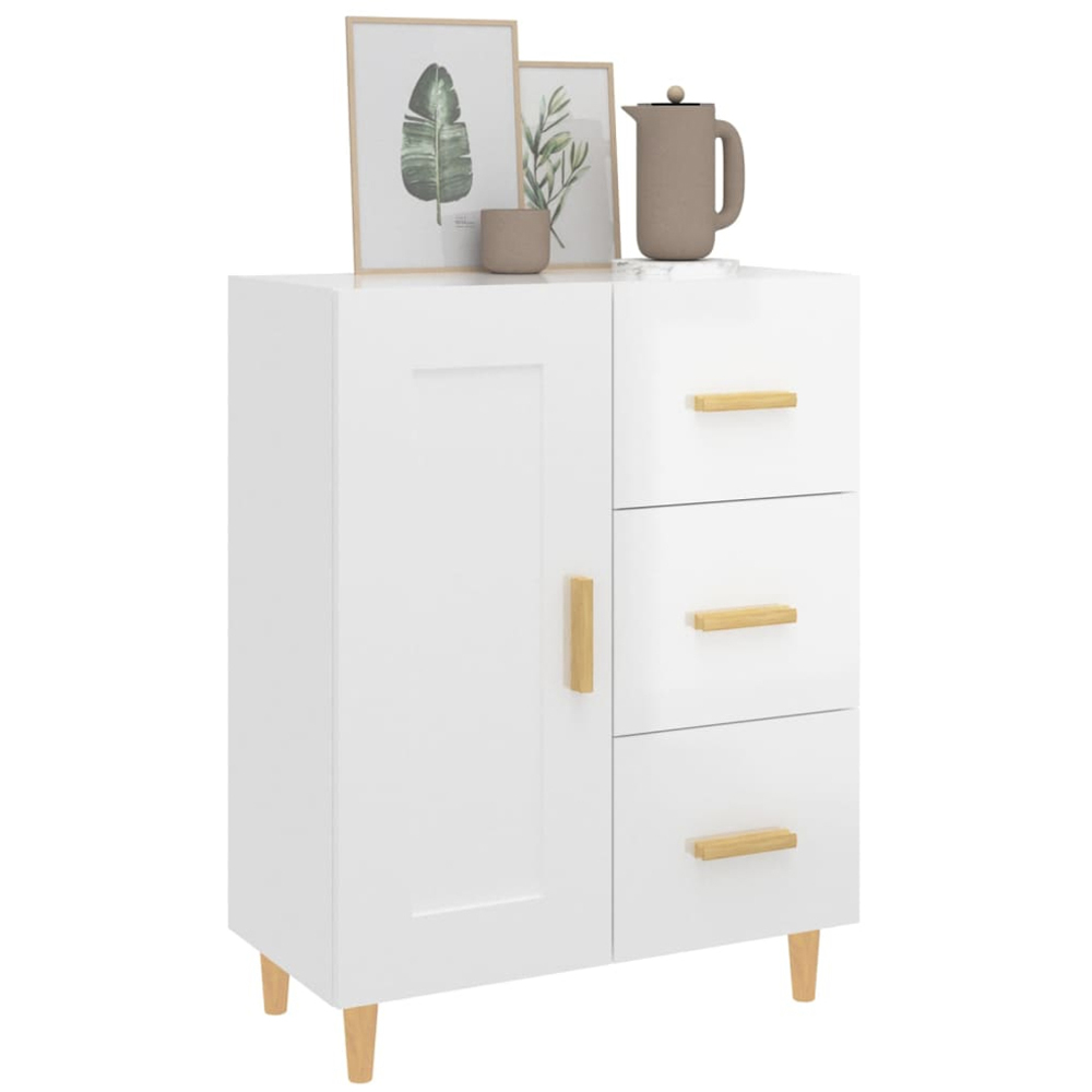 vidaXL Single Door 3 Drawer High Gloss White Sideboard Image 3