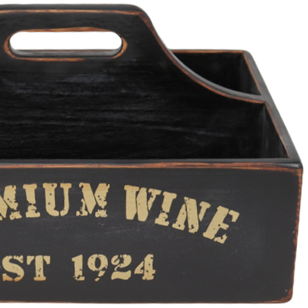 Acacia Home Black Wooden Wine Holder Tray with Handle 35cm Image 3