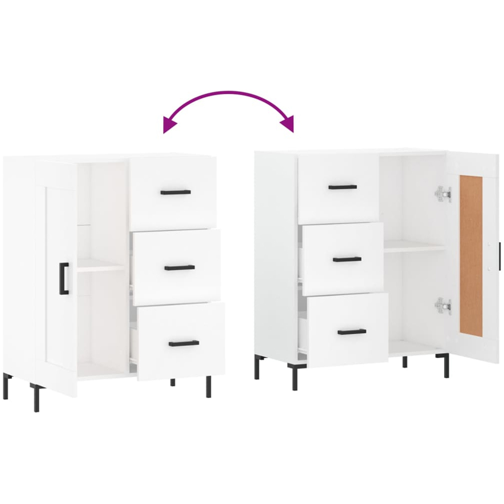 vidaXL Single Door 3 Drawer White Sideboard Image 9