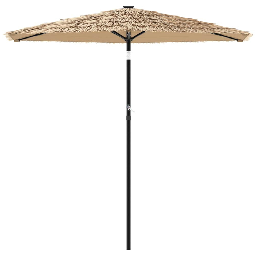vidaXL Brown LED Light Straw Top Garden Parasol with Steel Pole 2.2m Image 3