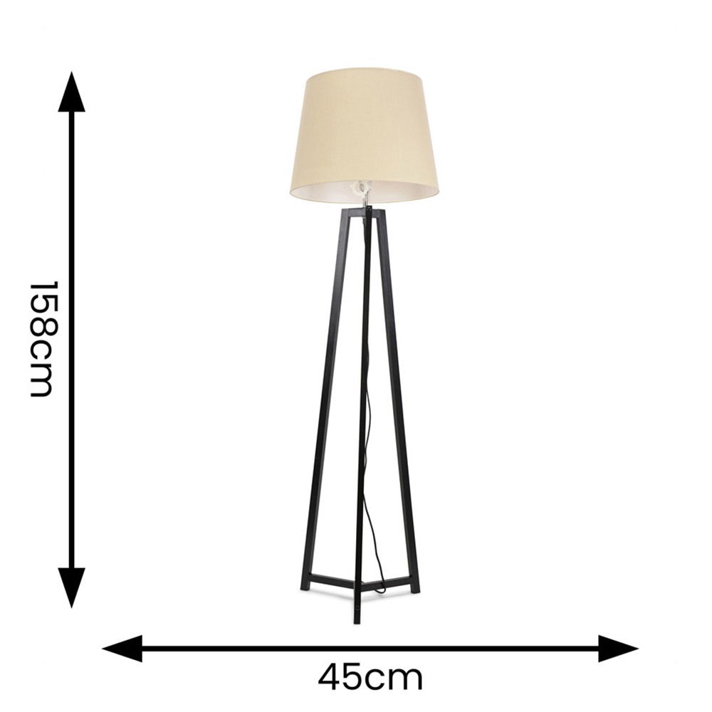 ValueLights Lottie Beige Fabric Tapered Shade Black Wood Tripod LED Floor Lamp Image 4