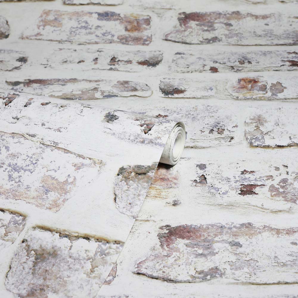 Arthouse Artistick Brick Washed Off White Wallpaper Image 2
