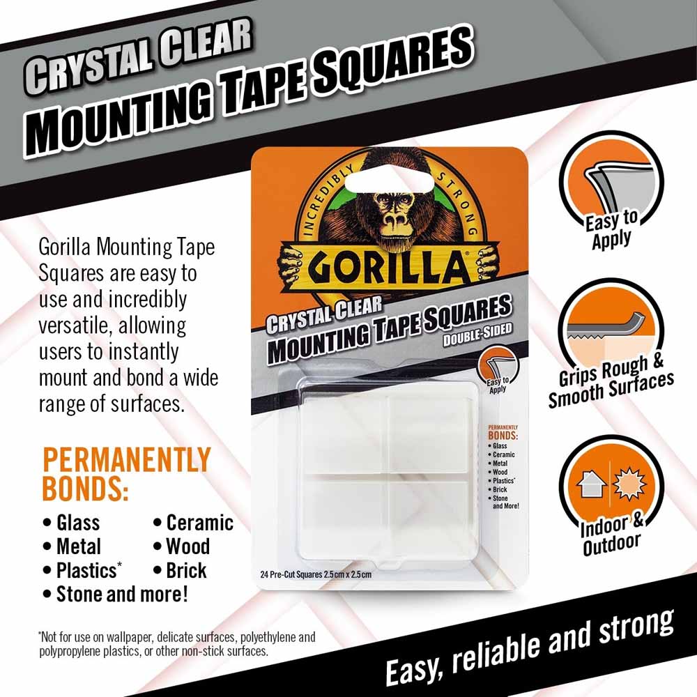 Gorilla Mounting Tape Clear Squares 24 pack Image 2