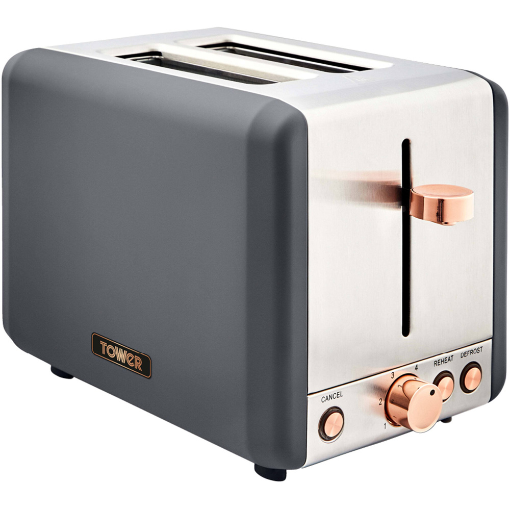 Tower T20036RGG Cavaletto Grey Stainless Steel 2 Slice Toaster 850W Image 1