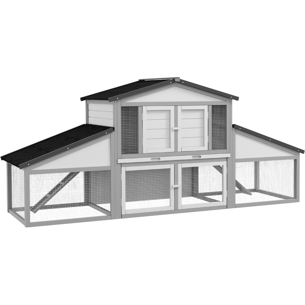 PawHut Grey Wooden Pet Hutch with Large Run Image 1