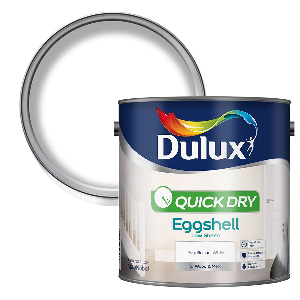 Dulux Quick Dry Pure Brilliant White Eggshell Low Sheen Paint 2.5L Image 1