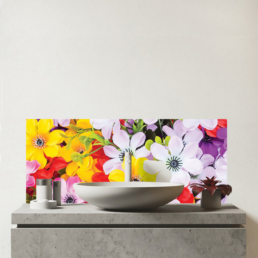 Warren Reed Designer Spring Flowers Glass Bathroom Splashback 25 x 60cm Image 1
